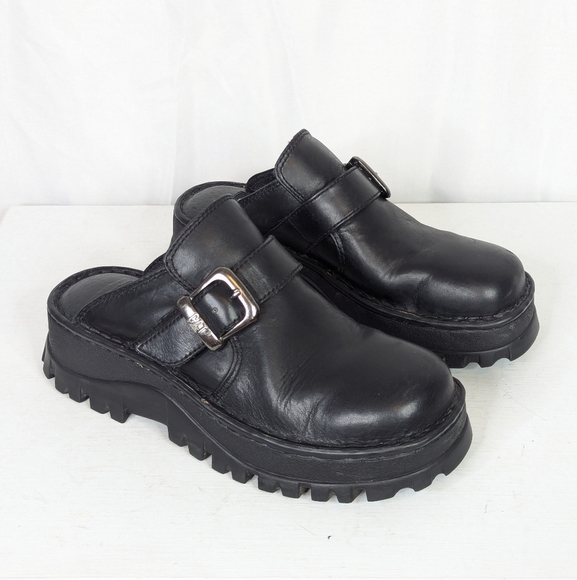 Vintage CAT Chunky Y2K Platform Lug Sole Leather Mules - Picture 1 of 8